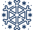 Blue geometric snowflake on black background.