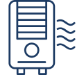 Air conditioner icon with airflow lines.