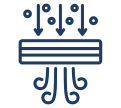 Air filtration icon with arrows and lines.