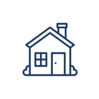 House icon with chimney on black background.