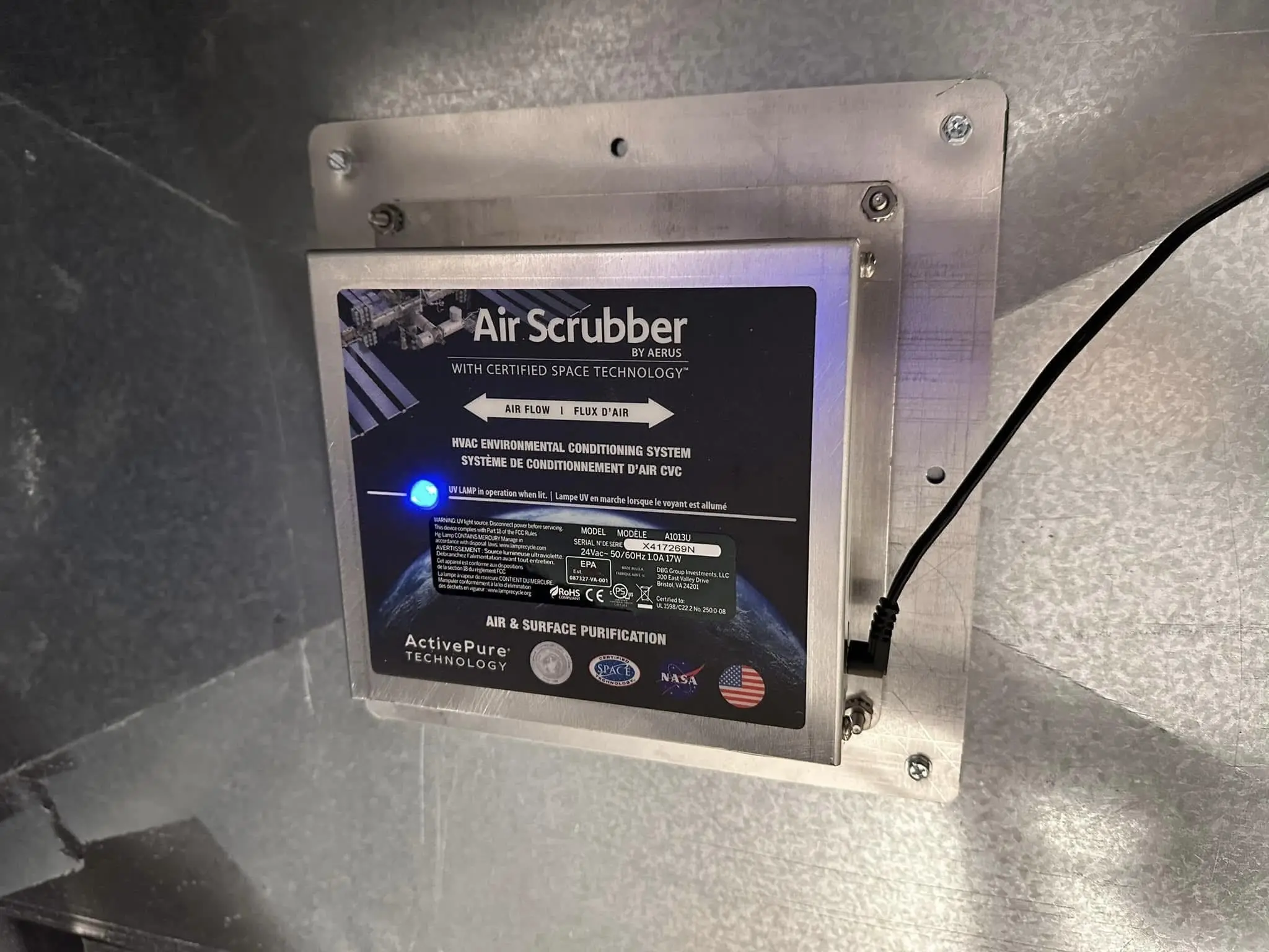 Air scrubber installed in a home HVAC system