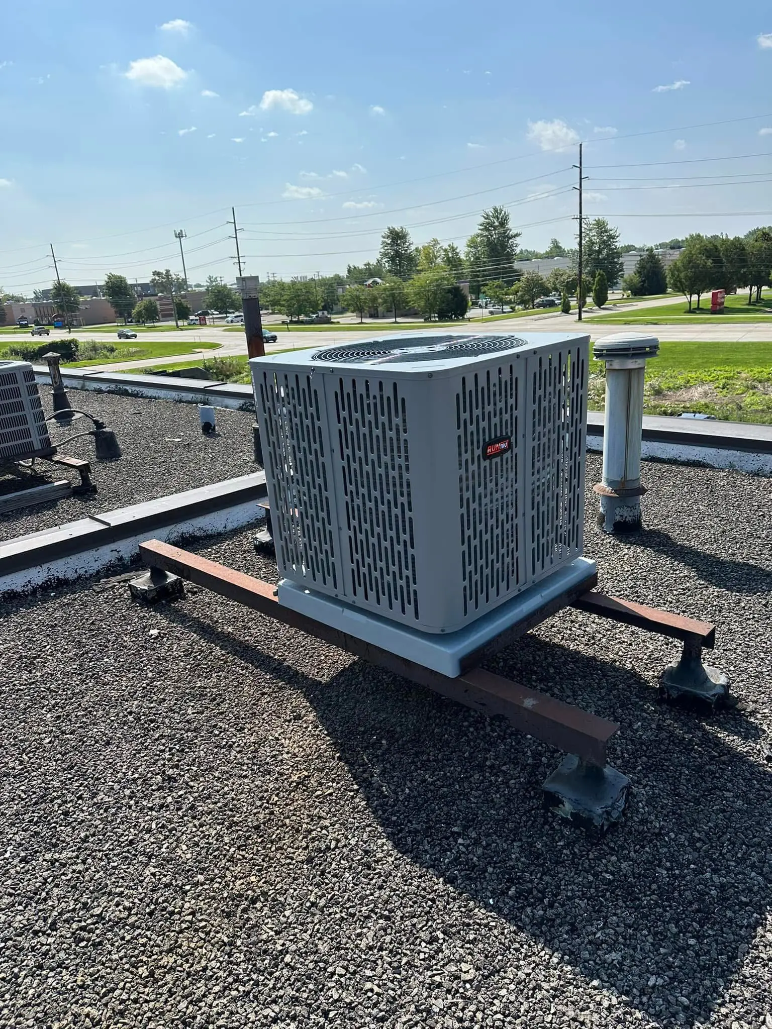 Rooftop air conditioning unit on flat roof