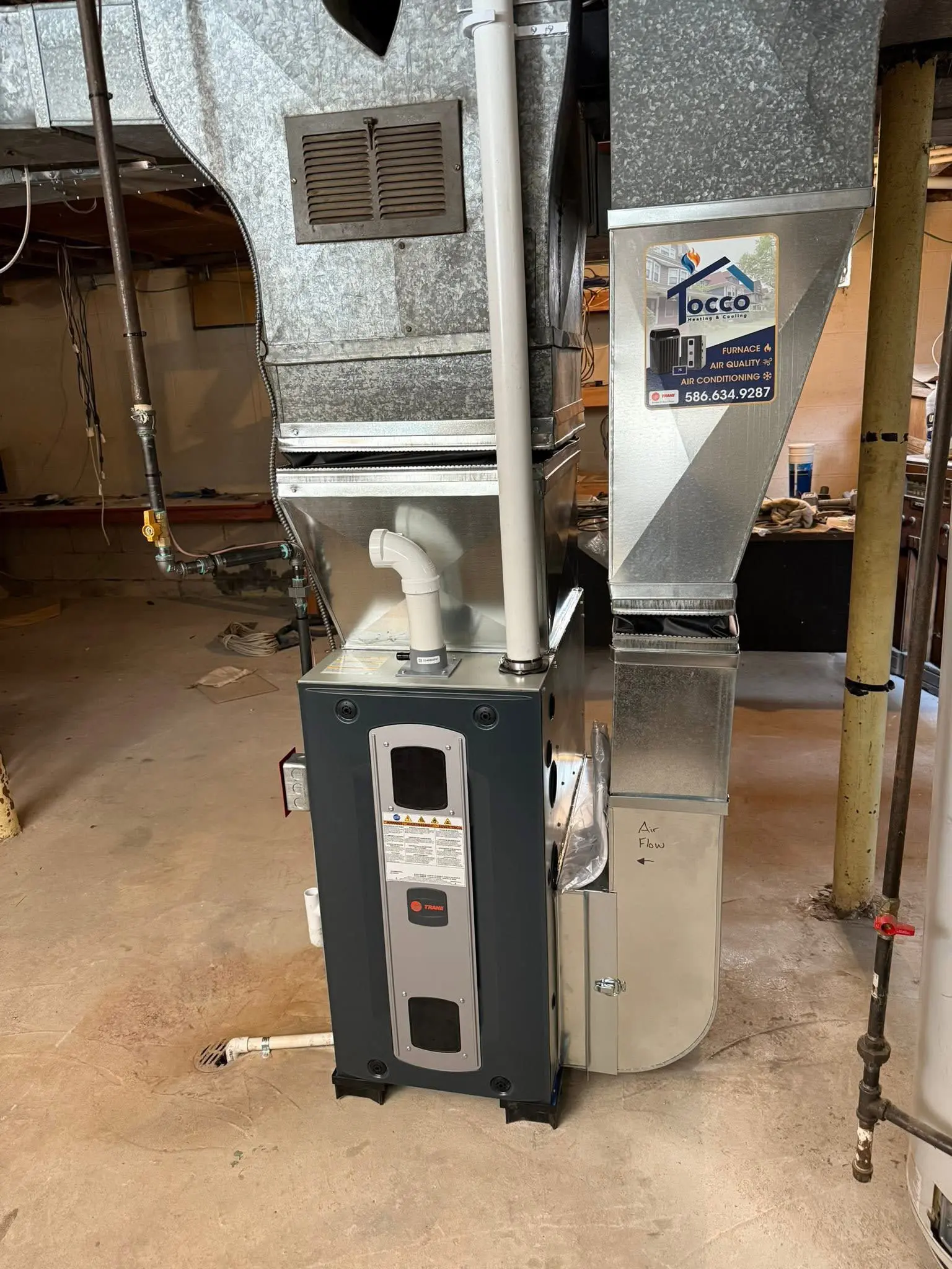 Basement gas furnace and ductwork installation