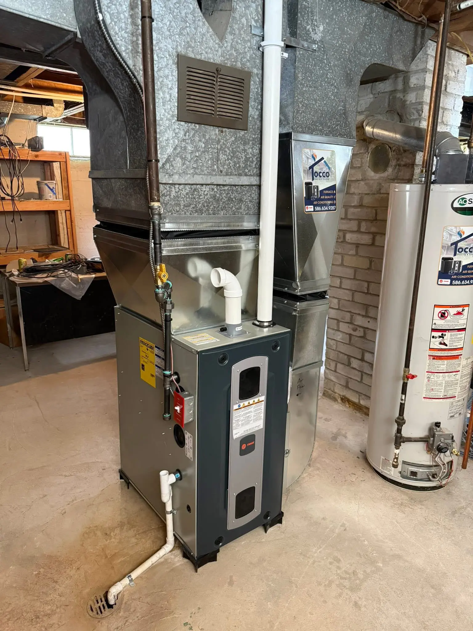 Basement furnace, ducts and hot water heater