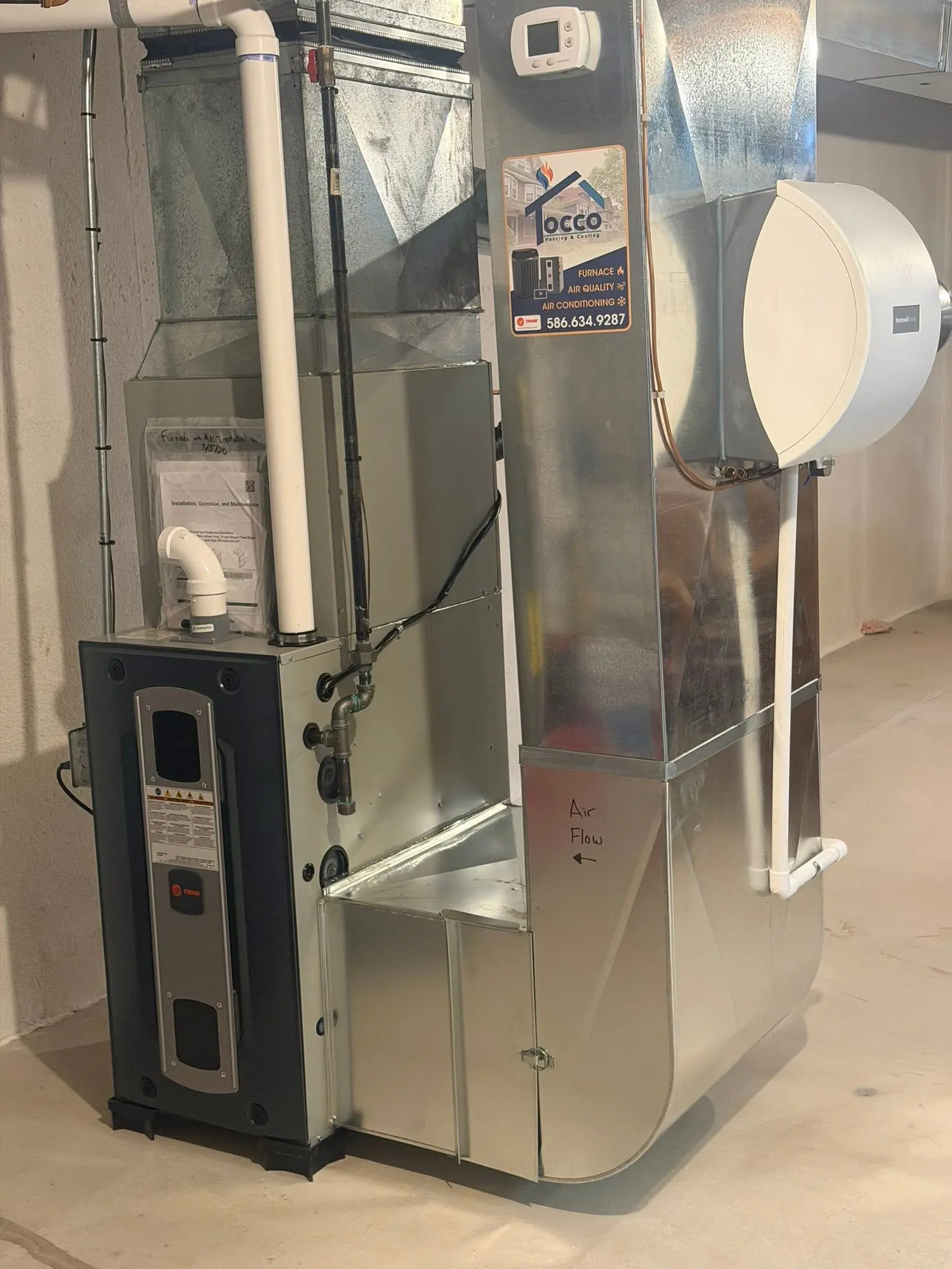 Basement furnace and HVAC ductwork system
